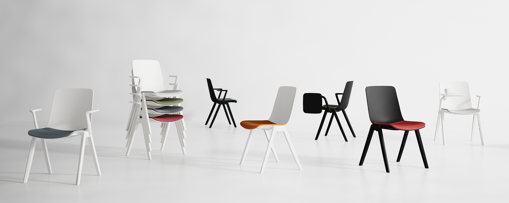Ergofy conference chair white with writing desk and armrest